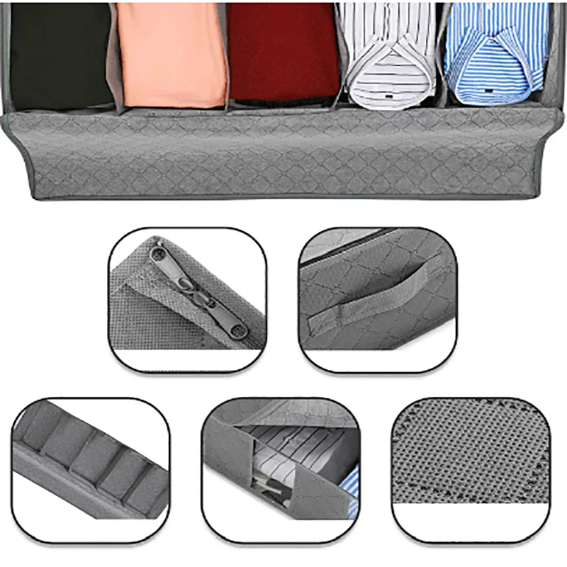 Divided Underbed Storage Bag Non Woven Grid Household Bed Clothing Sorting Folding Closet Organizer Clothing Container