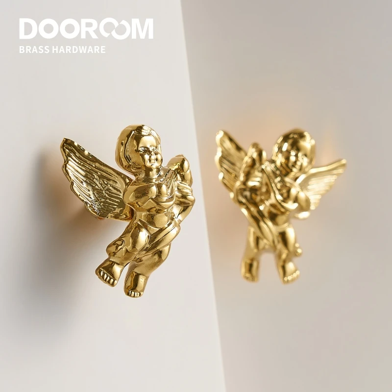 

Dooroom Brass Furniture Handles Angel Decorative Shiny Chrome PVD Gold Knobs Cupboard Wardrobe Dresser Drawer Cabinet Pulls