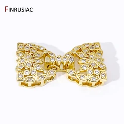 18K Gold Plated Inlaid Zircon Connector Fasteners Closure Clasps,Bowknot Connector Clasps For DIY Jewellery Making Supplies