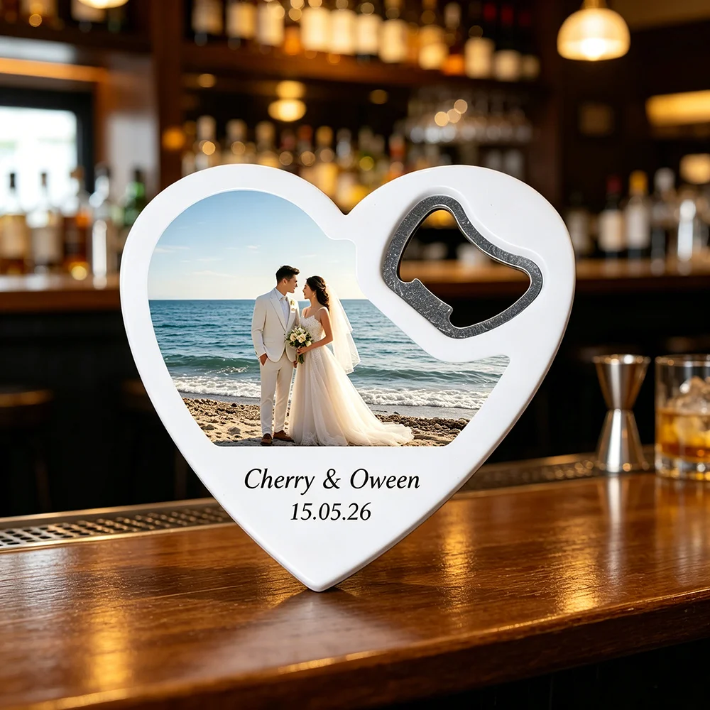 Personalized Photo Printing Bottle Openers,Custom Wedding Favors, Heart-Shaped Beer Bottle With Bags,Wedding Party Gift
