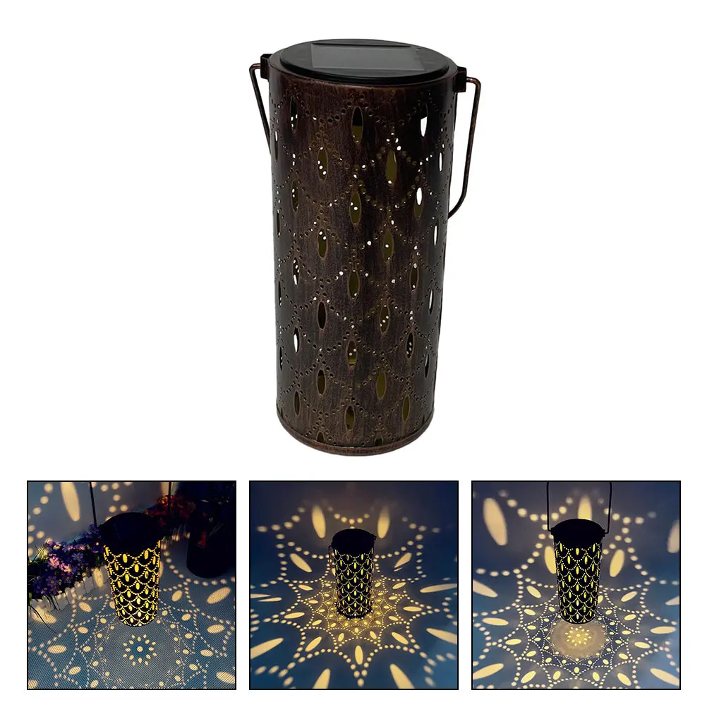 Iron Solar Lantern Outdoor Hanging Lamp for Garden Yard Decoration – Hollow Design, Artistic Fairy-Tale Ambience