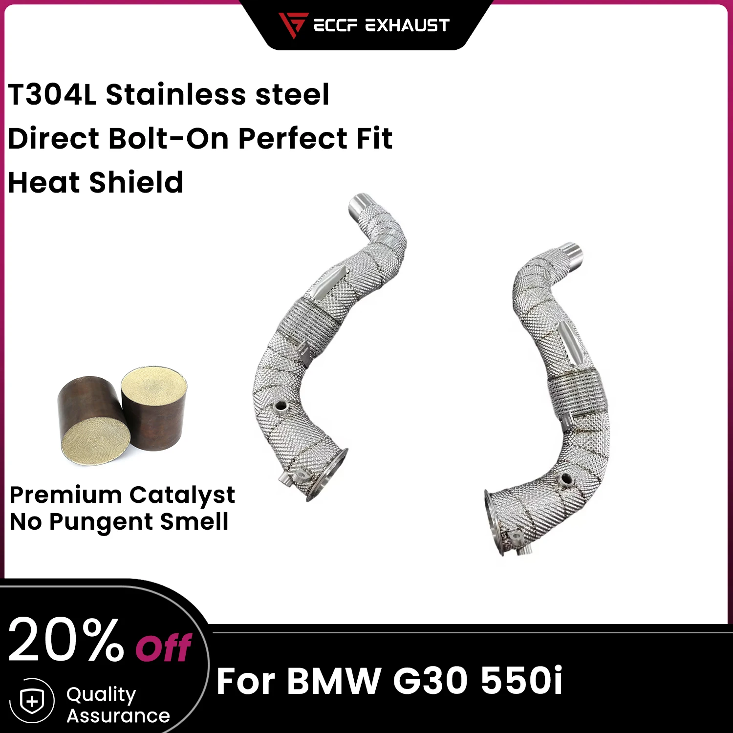 

ECCF Sports Downpipe With Heat Shield For BMW G30 550i Aggressive Exhaust Sound High Flow Performance Upgrade