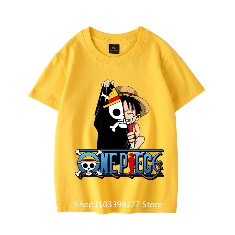 Cartoon Anime One Piece Luffy Clothes Absorb Sweat Breathable T-Shirt Short Sleeve T-Shirt Children Clothes Summer 100% Cotton