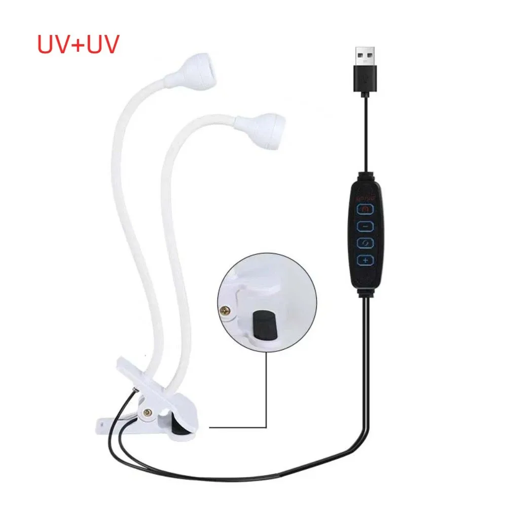 더블 헤드 LED 테이블 램프 USB 클립 램프 야간 조명 구즈넥 네일 램프 기숙사 램프 유연한 UV 경화 보라색 램프