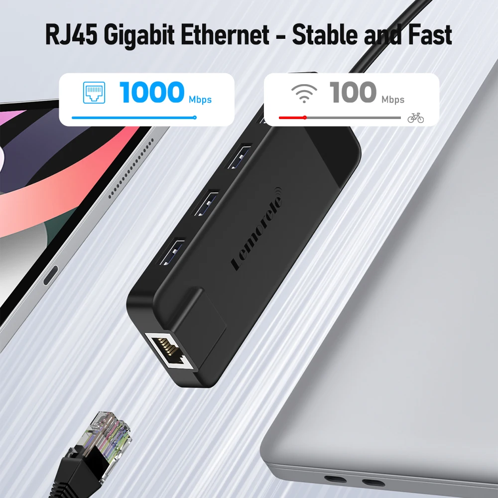Lemorele 10Ports USB C Hub Type C to HDMI 4K RJ45 PD 100W Adapter Docking Station for Mac USB 2.0 3.0 Hub Laptop Tablet Accessor