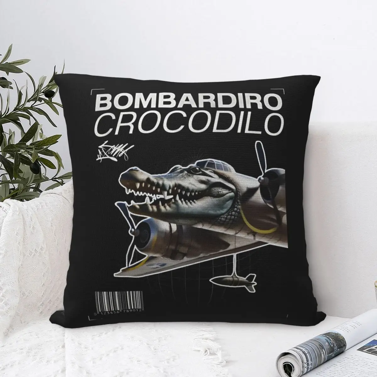 Bombardiro Crocodilo Square Pillow Cases Meme Crocodile Plane Cushion Cover Zipper Decorative Pillowcase for Living Room 18