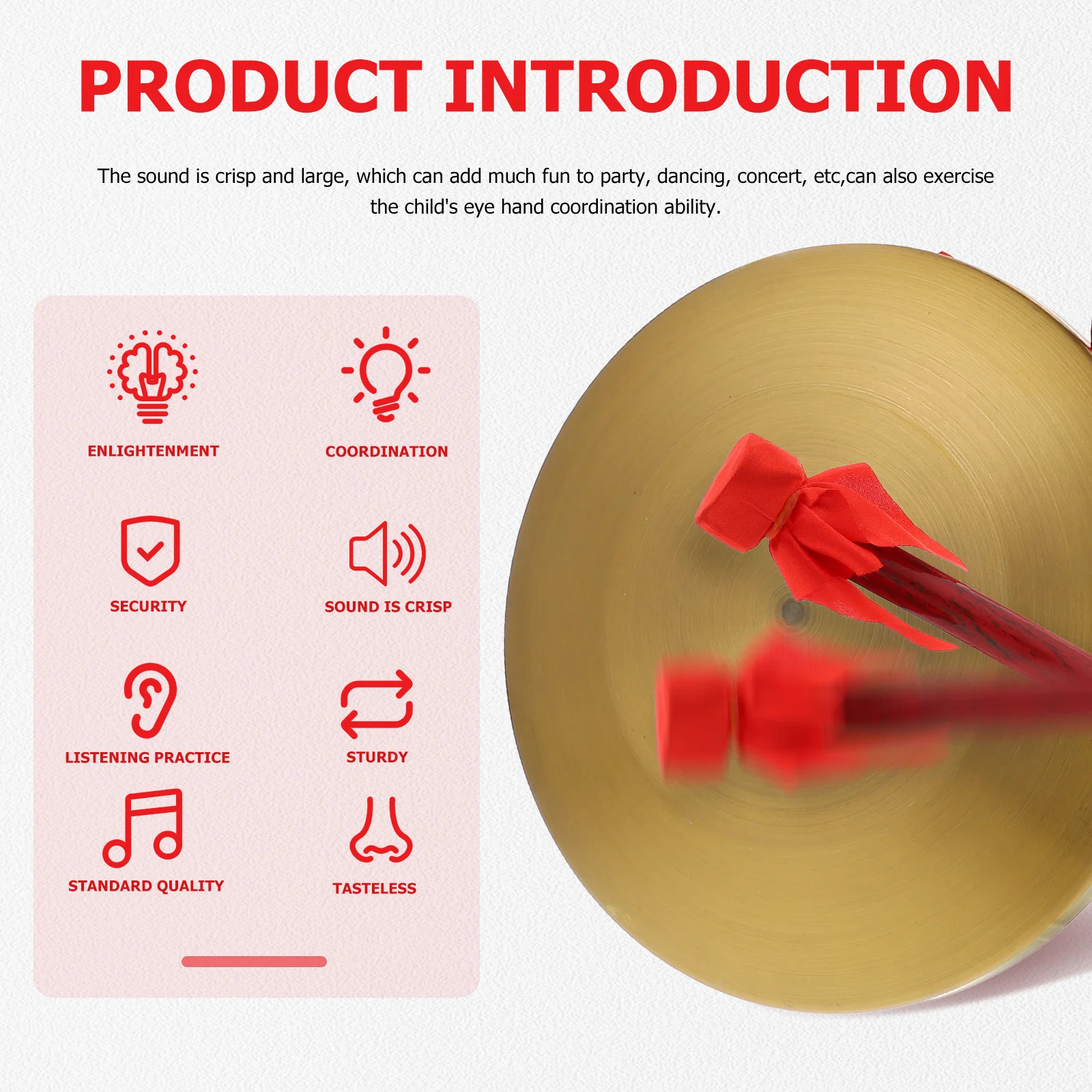 

1 set Alloy Hand Gong Strong Durable Material Crisp Loud Sound For Festival Party Concert Musical Instrument