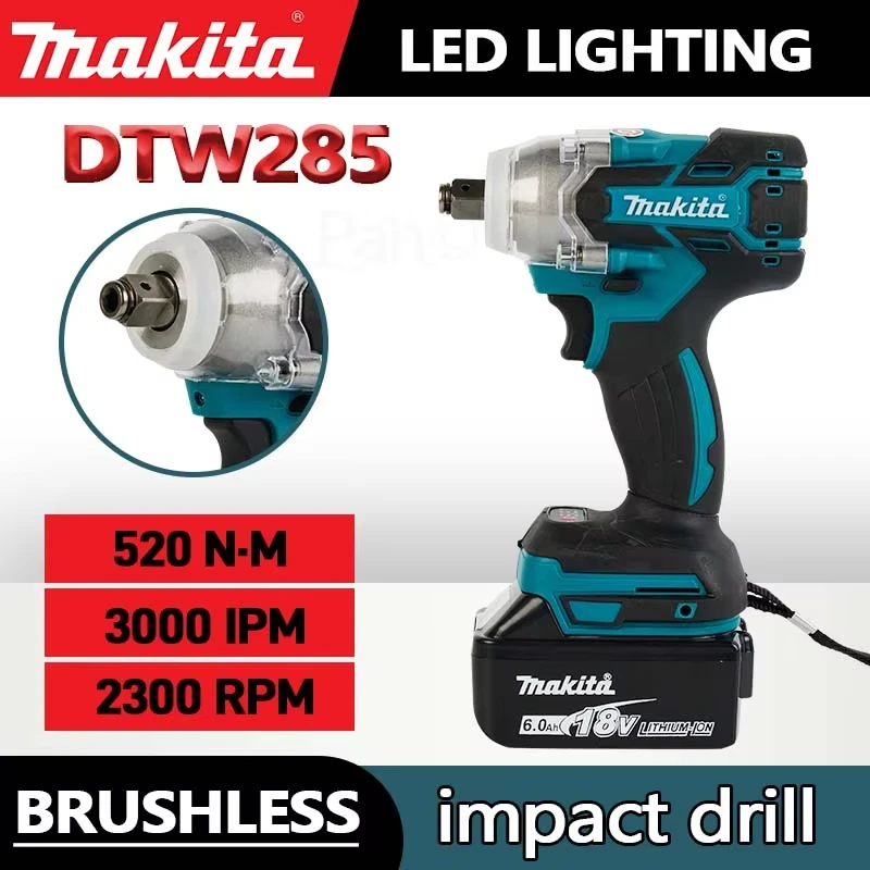 Makita DTW285 520N.m Cordless Impact Electric Wrench High Torque Brushless Wrench 18V Rechargeable Power Tools