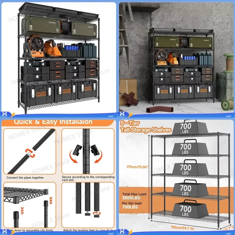 Heavy Duty Metal Wire Shelving Unit with Wheels Industrial Garage Storage Rack Large Capacity Wide Wire Shelf Organizer for