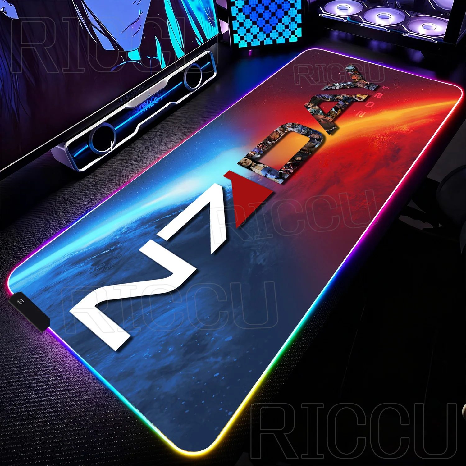 

RGB XXL 500X1000mm Mass Effect N7 Mouse Pad Large Gaming PC Accessories Keyboard Gamer interior Desk Mat Computer LED Mouse pads