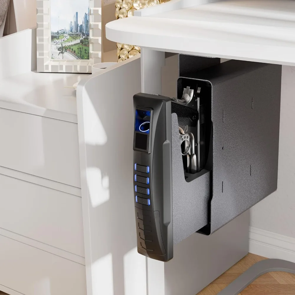 Caja fuerte biométrica para pistola deslizante para escritorio, mesita de noche, modo silencioso de viaje, caja fuerte para pistola de mano con puerta corredera automática para reconocimiento de venas de los dedos
