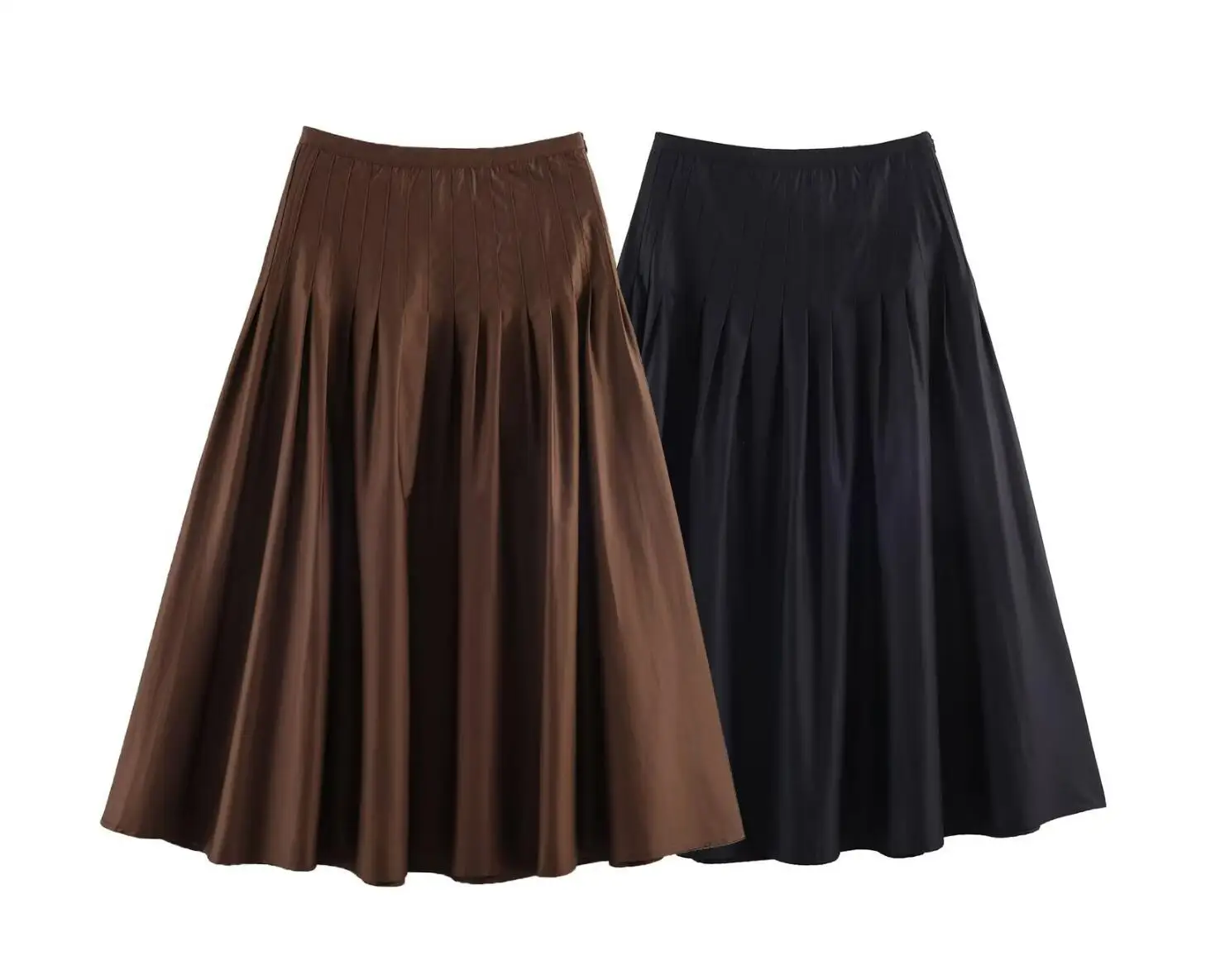 Vintage High Waist Package Hips Pleated Midi Long Skirt Coffee Spring Summer Women Long Skirts Femme Black