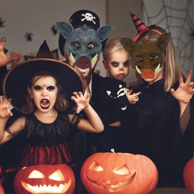 Pu Halloween For Men Women Custome Cosplay Pig Head Props Party Carnival Mask Face Cover Dress Up MN12
