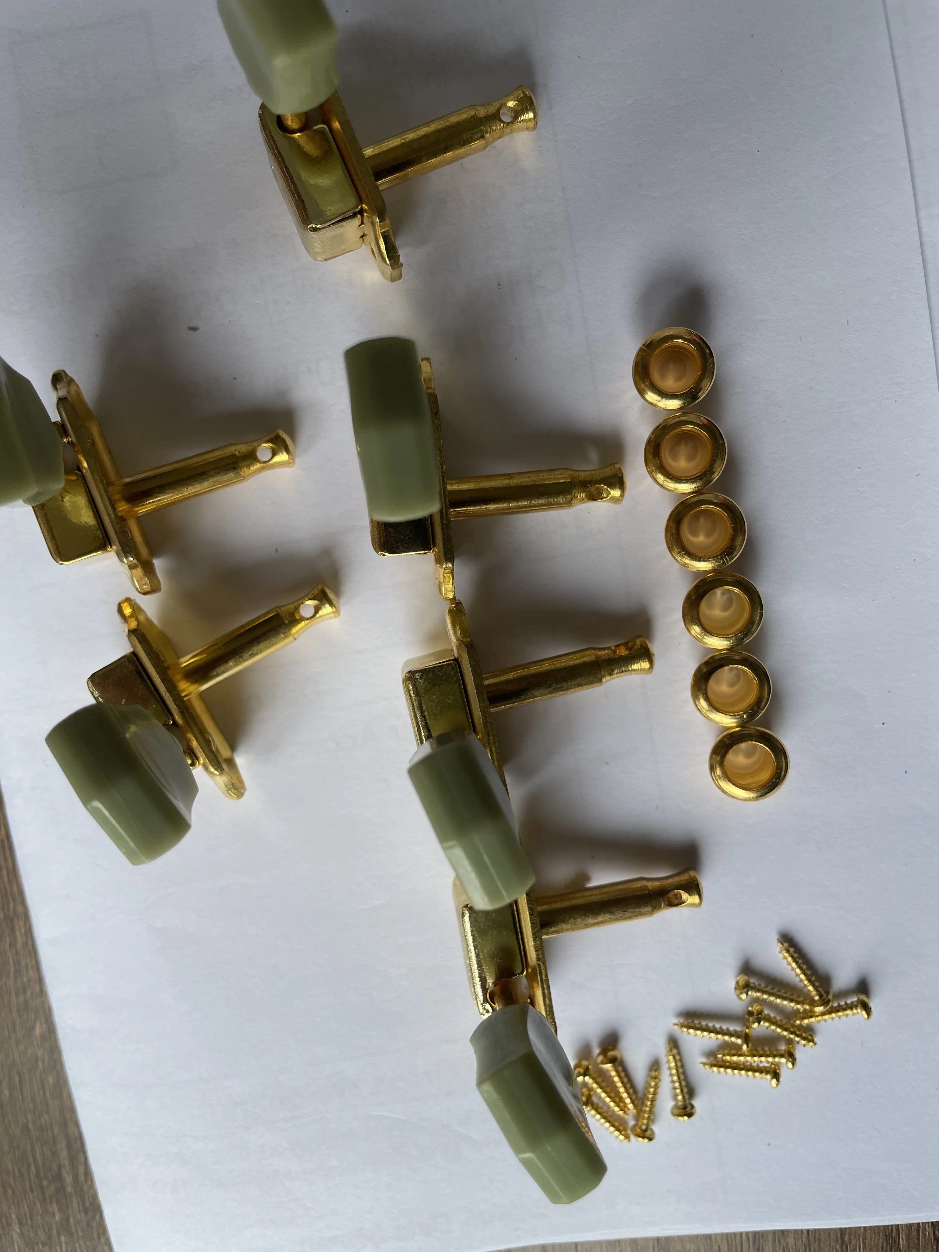 Vintage Golden Guitar Tuners, Metal, Right, Left Parts, Vintage Guitar Accessories 3R + 3L, Tuning Pegs, Keys Heads, Real Photos