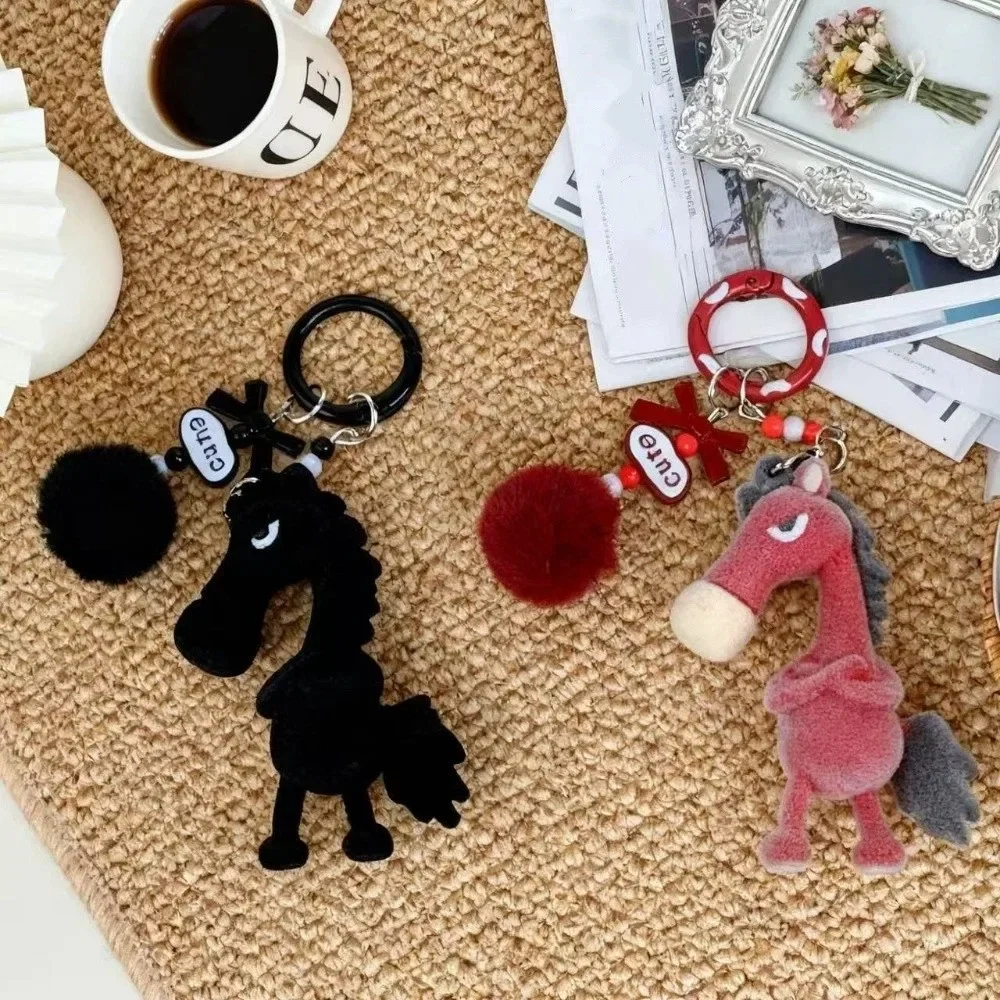 Nieuwe Zwart Paard Sleutelhanger Knuffeldier Pop Chinees Nieuwjaar Zodiac Hanger Schattige Mascotte Pluche Pony Bag Charm Sleutelhanger