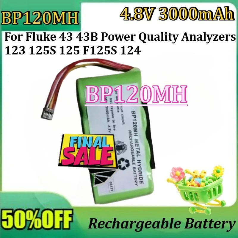 

For Fluke 43 43B Power Quality Analyzers 123 125S 125 F125S 124 New 4.8V 3000mAh Battery for Fluke BP120MH B11483 Scopemeter 120