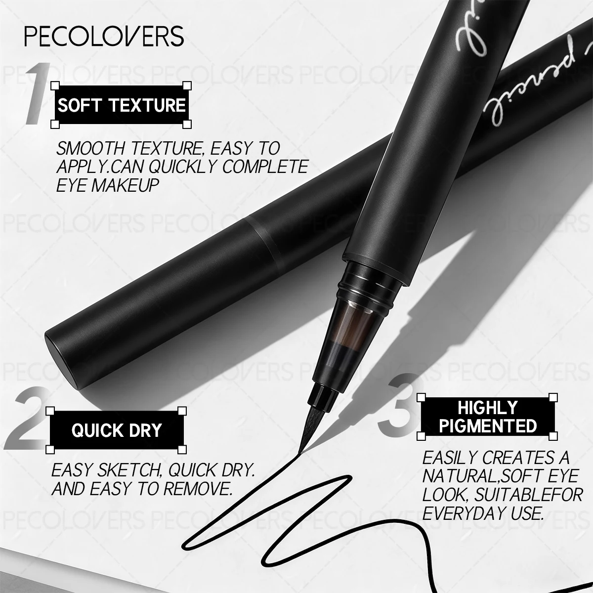 3PCS/Set Ultra-fine Liquid Eyeliner, Waterproof and Sweat-proof, Anti-smudge, Quick-drying, Smooth Formula, Precise Drawing