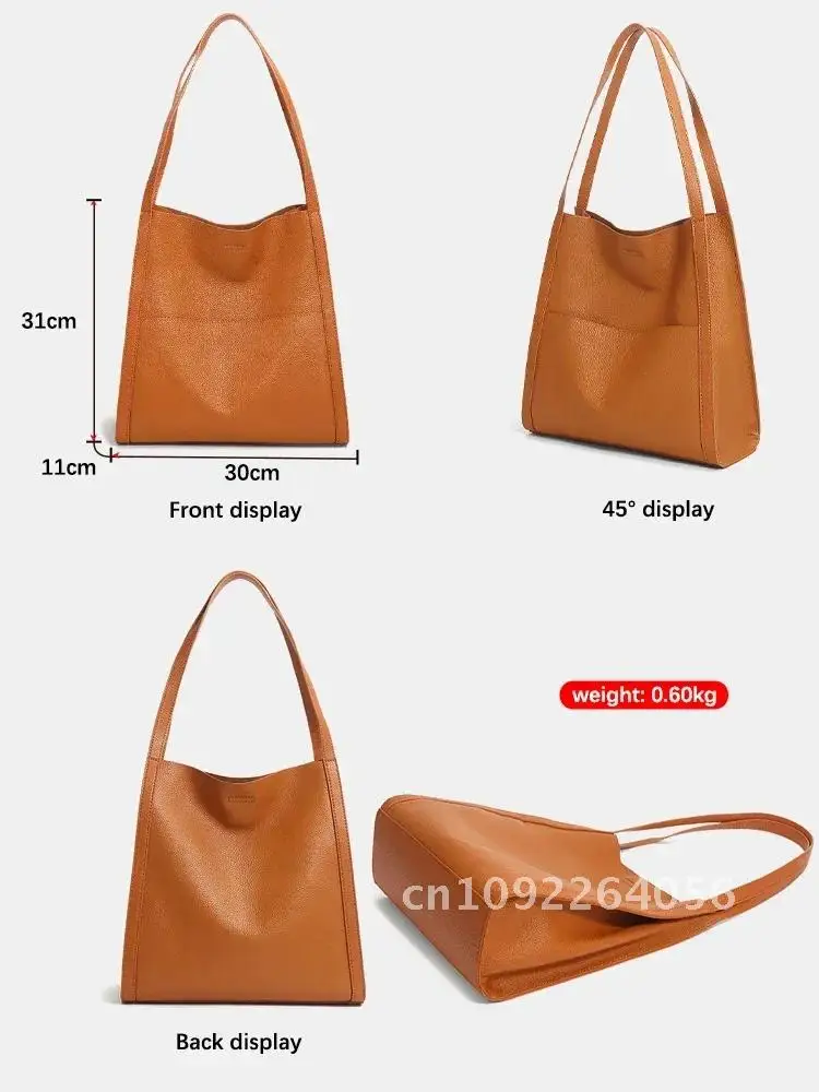 

Solid Color Simple Shopper Leather Shoulder Travel Bag Tote Simple Handbag Women's Fashion Bucket PU Large Luxury Bags Capacity