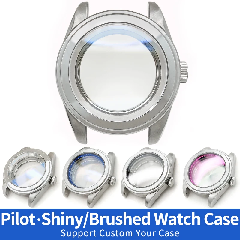 

Pilot Watch Case Polished Steel Finish Silver For SKX SKX007 NH35 NH36 4R36 Steel Cases MOD Watch Parts Sapphire Crystal Crown