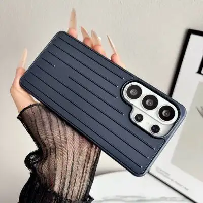 Fashion Matte Corrugated Luggage Stripes Phone Case for Samsung Galaxy S26 S25 S23 Ultra S24 Plus Shockproof Bumper Hard Cover
