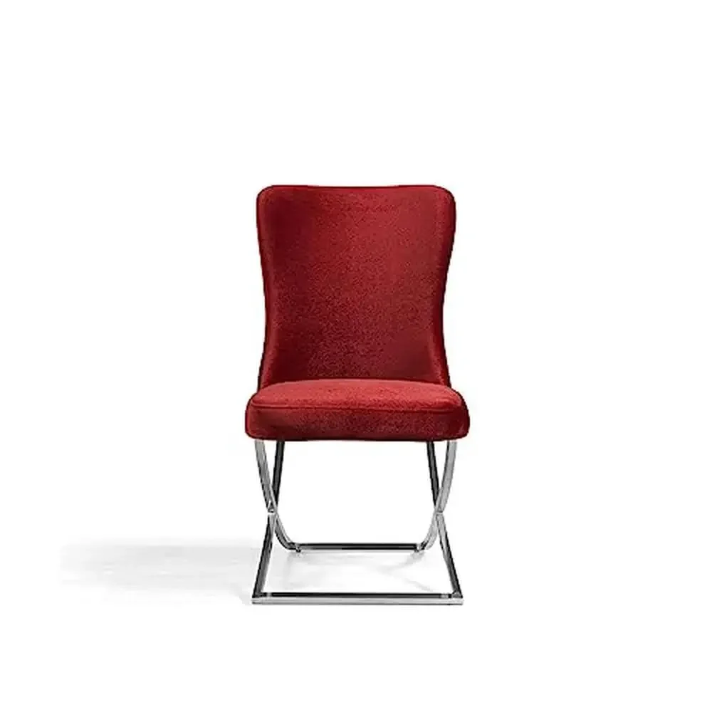 Modern Dining Chair Set of 2 with Burgundy Fabric and Silver Legs High Density Foam No Assembly Needed 350 lbs Weight Capacity