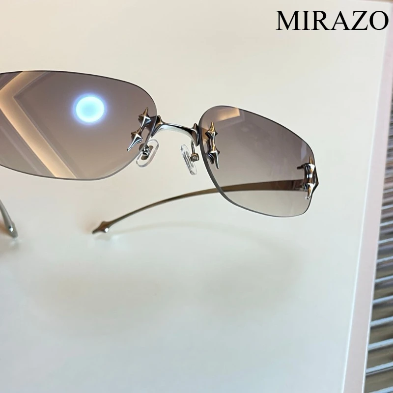 

MIRAZO Fashion Punk Sunglasses for Woman Men Titanium Designer Rimless Eyeglasses Women Gradient Lens Anti-UV Narrow Glasses