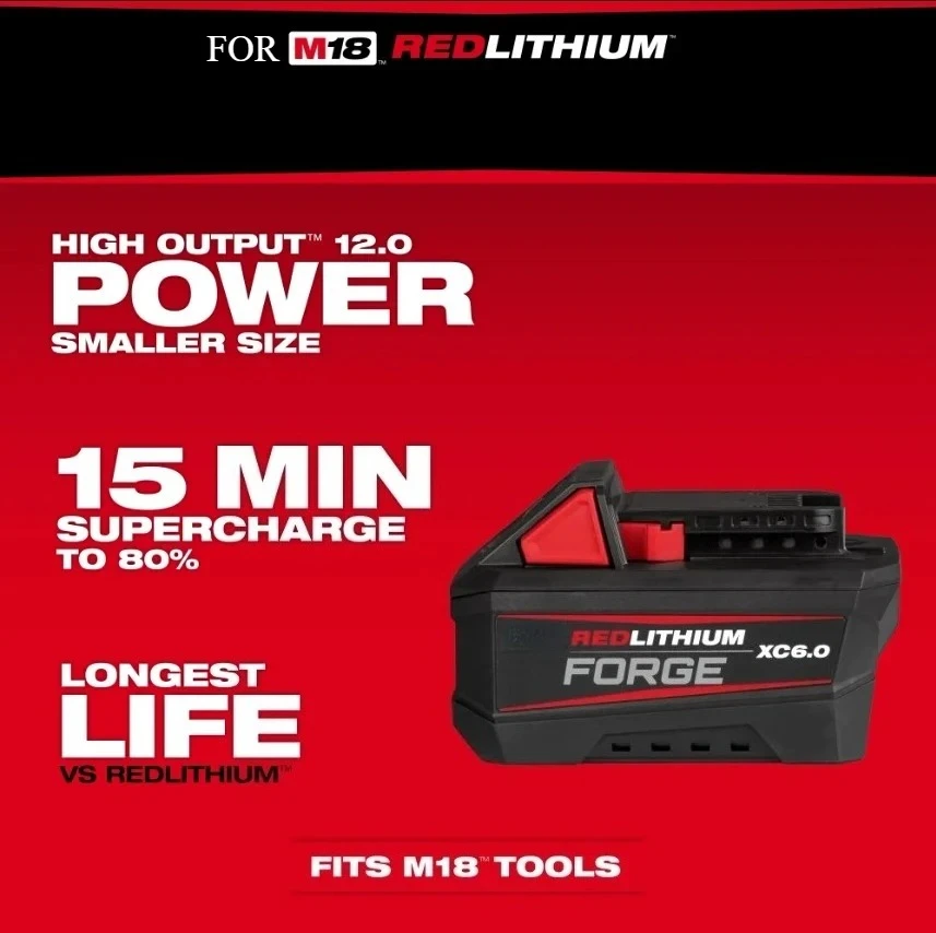 For Milwaukee M18 Series Tools,REDLITHIUM FORGE 6.0Ah Battery High Output,Perfect Match M18 Heavy-Duty Impact Wrench Drill