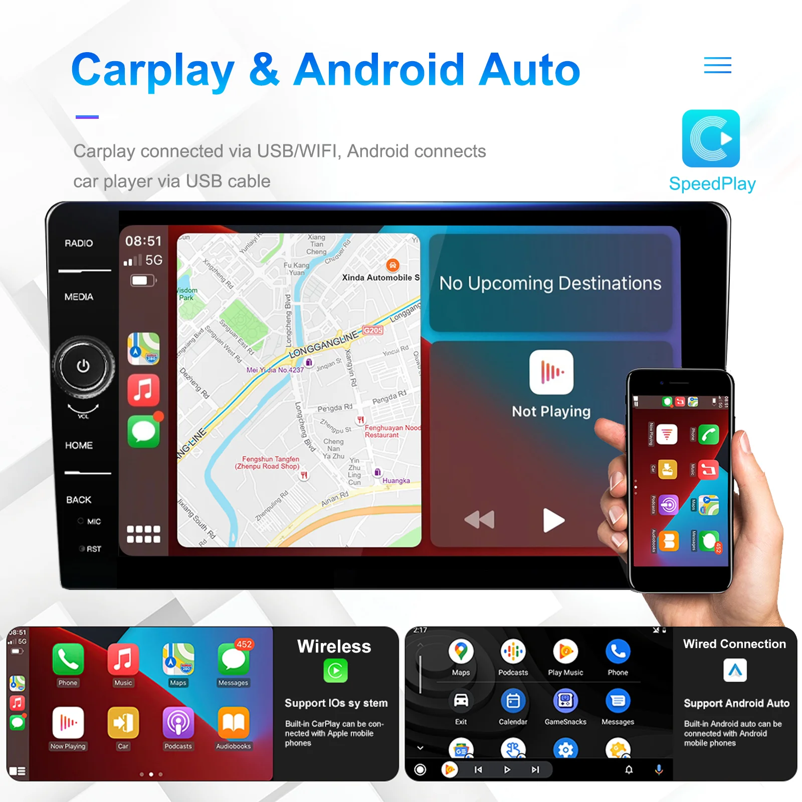 Universal Double Din 10 Inch Android Car Radio Multimedia Player Carplay Android Auto Autoradio Stereo Bluetooth view 3