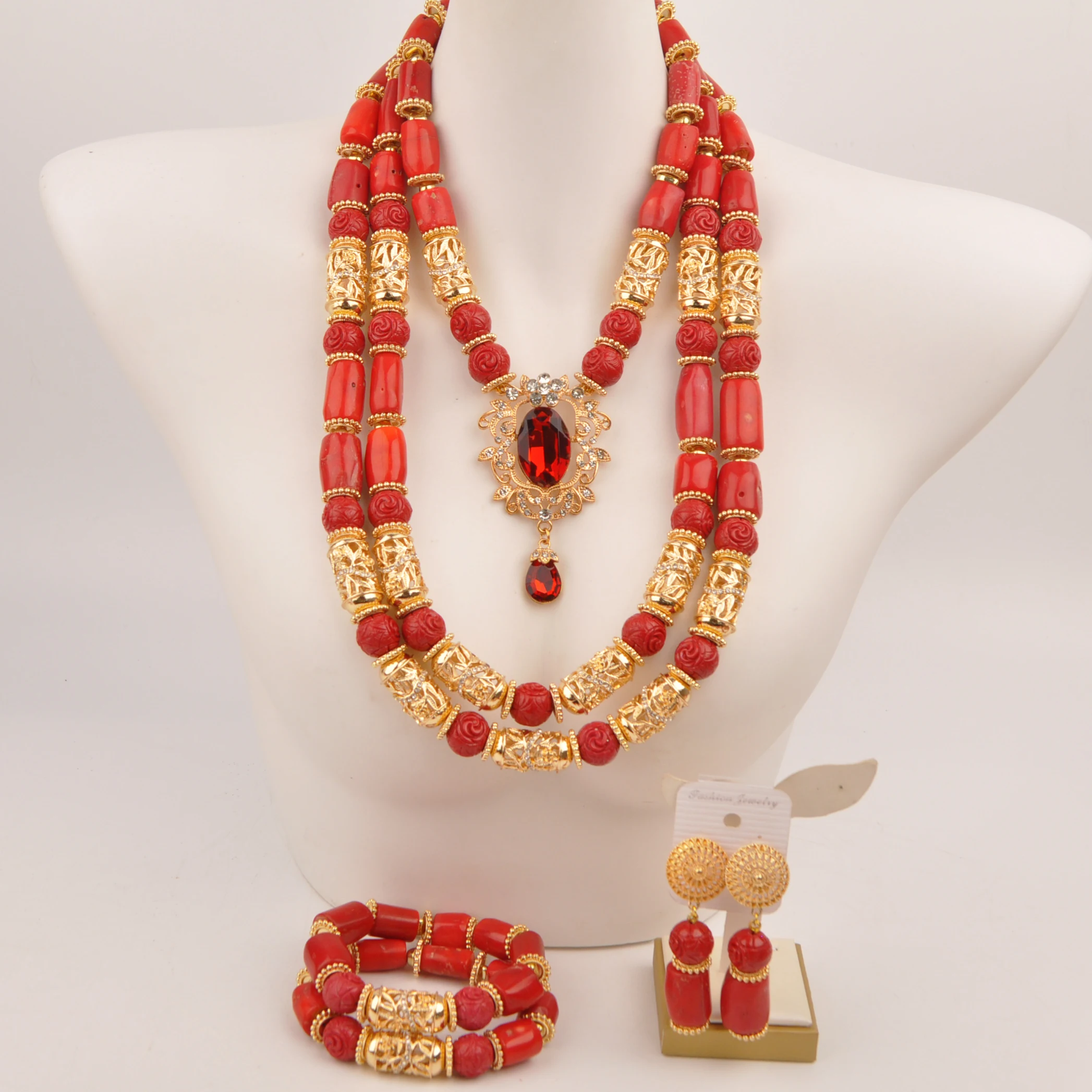 

African Wedding Coral Jewelry Set