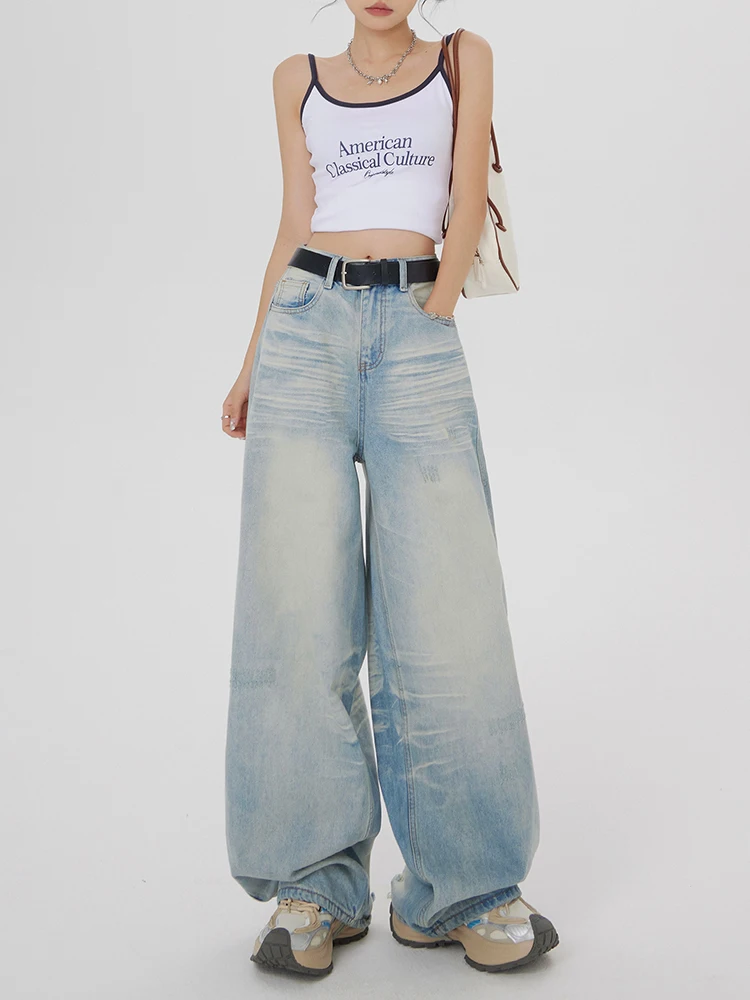 

Women Light Blue Y2k Oversize Jeans Harajuku Wide Leg Denim Trouser Japanese 2000s Style Baggy Jean Long Pants Vintage Clothe