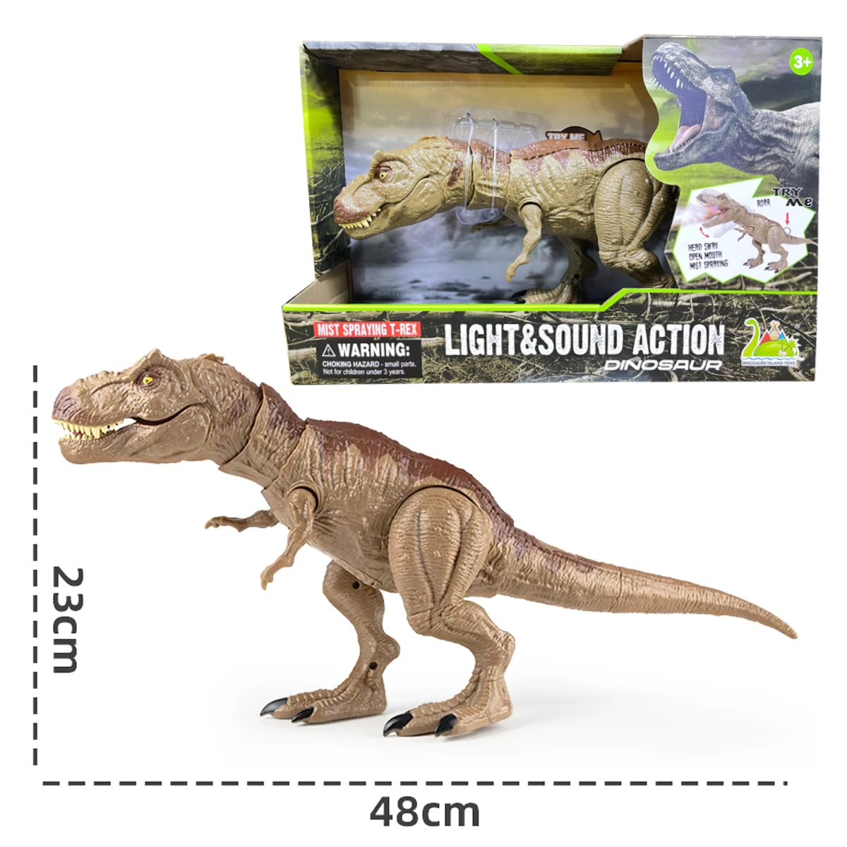 Dinosaurio Jurásico Tiranosaurio Rex con efecto de sonido, figura de acción de ataque, juguete de dinosaurio Spray T Rex para niños, regalo de cumpleaños
