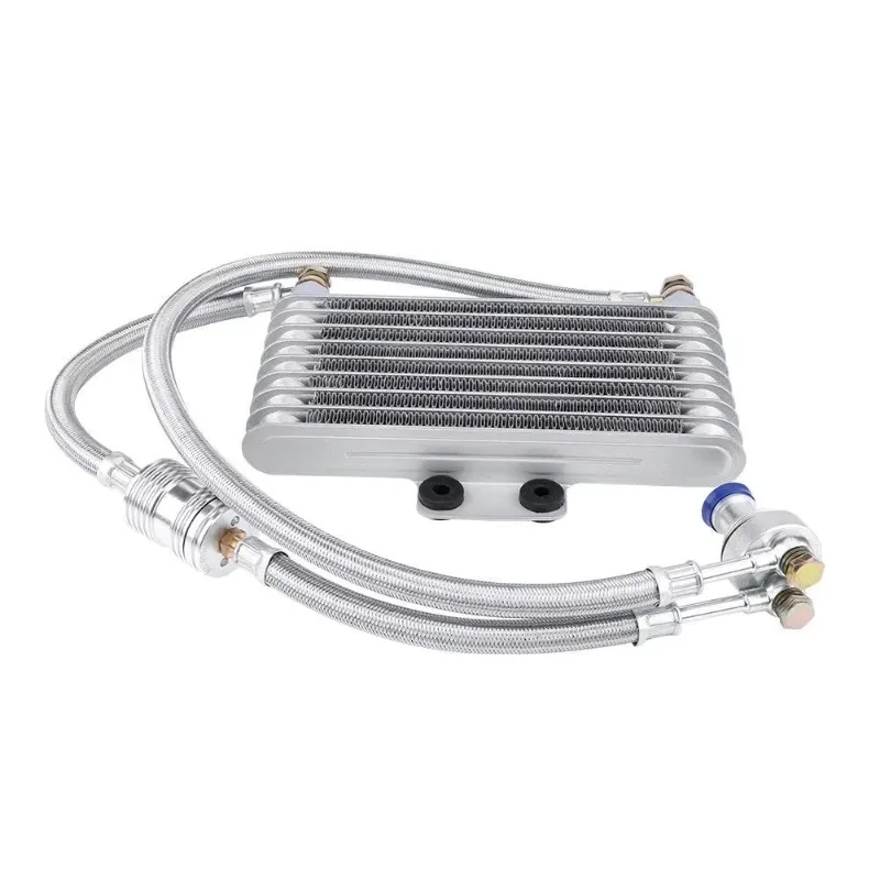 Motorcycle oil cooler with large mesh shield
