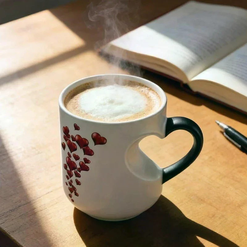 Heart-Shaped Color Changing Magic Ceramic Mug Funny Color Changing Coffee Cup With Handle That Reveals Surprise Design
