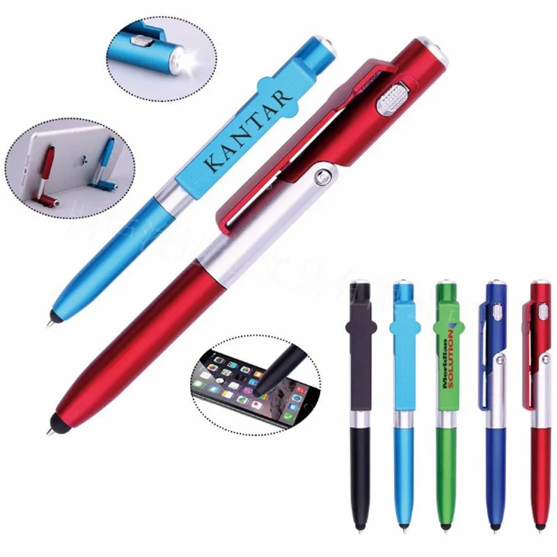 1PCS Multifunctional Toy Ballpoint Pen Four-In-One Folding Light Pen Mobile Phone Holder LED Light Capacitor Ball Pen Child Gift