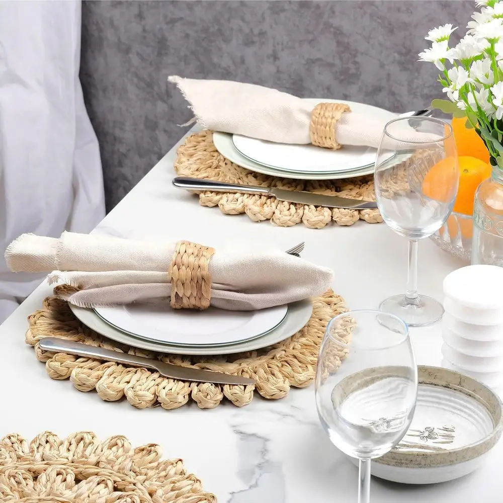 Set of 12 Bohemian Rattan Placemats, 13.8 Diameter, Perfect for Dining, Weddings, and Parties