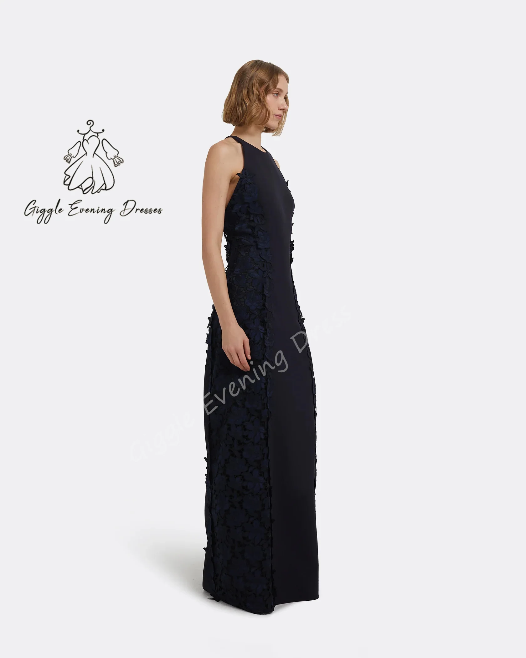 Giggle Design Sense 2025 Jewel Neckline A-line Floor-length Gown In Bourgeois Floral Evening Party Dress Cross-back Customized