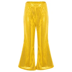 Pantalones acampanados para niños y niñas, pantalones con lentejuelas brillantes, cintura elástica, parte inferior acampanada para Jazz, discoteca, danza moderna, pantalones para actuación en escenario