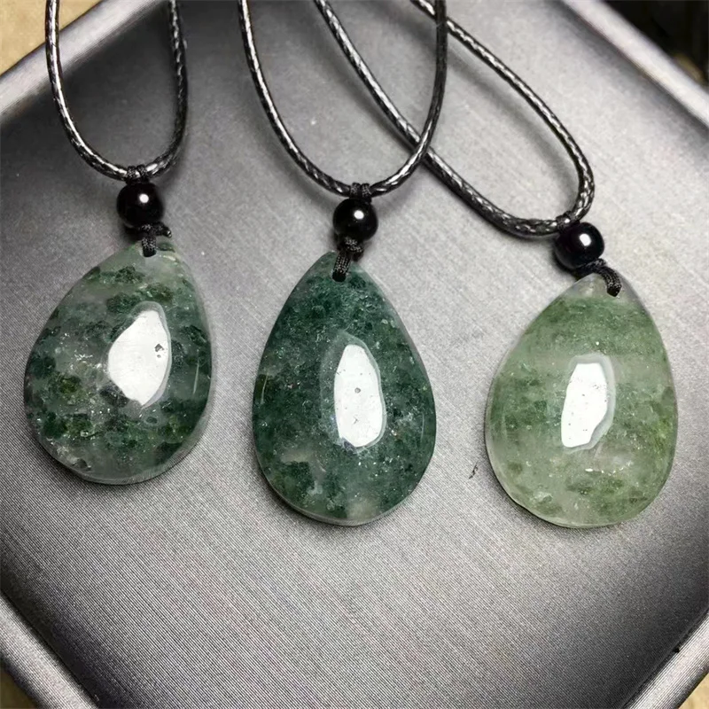 Natural Green Garden Quartz Teardrop Pendant Crystal Polishing Exquisite Girl Jewelry Healing Fengshui Stone Gift 1PCS