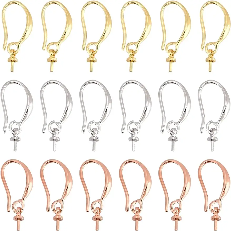 

18Pairs Brass Earring Hooks 3 Colors French Earring Hooks with Loop Ear Wire 20x2.7mm Dangle Earring Findings with Cup Peg Bail