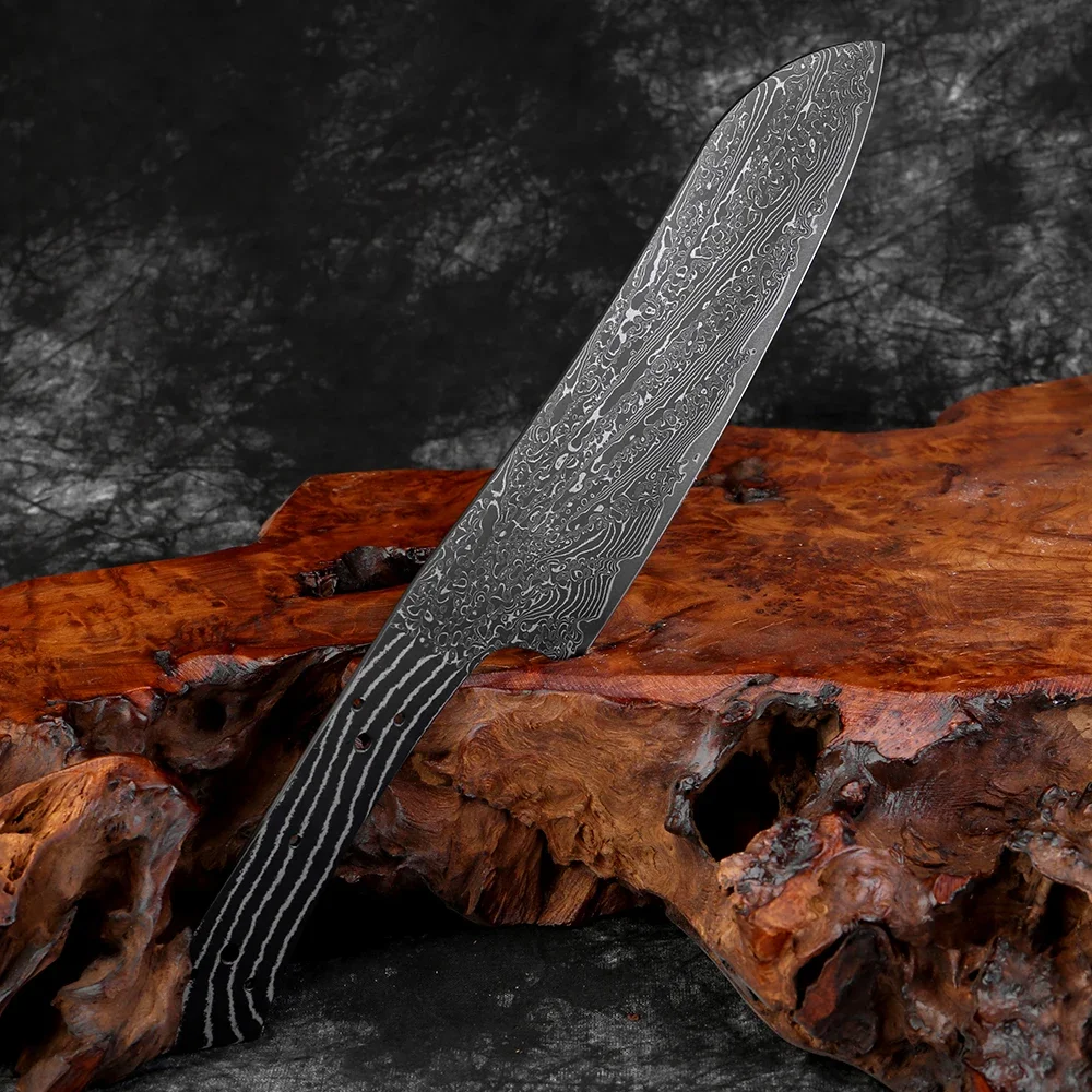 

7-дюймовый нож Santoku с пустым черным лезвием из дамасской стали, термообработанный, острый край бритвы, изготовление ножей шеф-повара своими руками на заказ