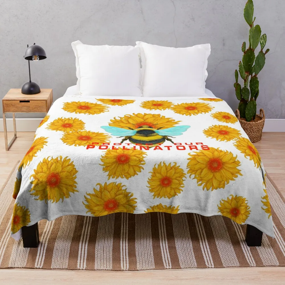 

Protect Our Pollinators Bumblebee and Sunrise Daisy #2 Throw Blanket