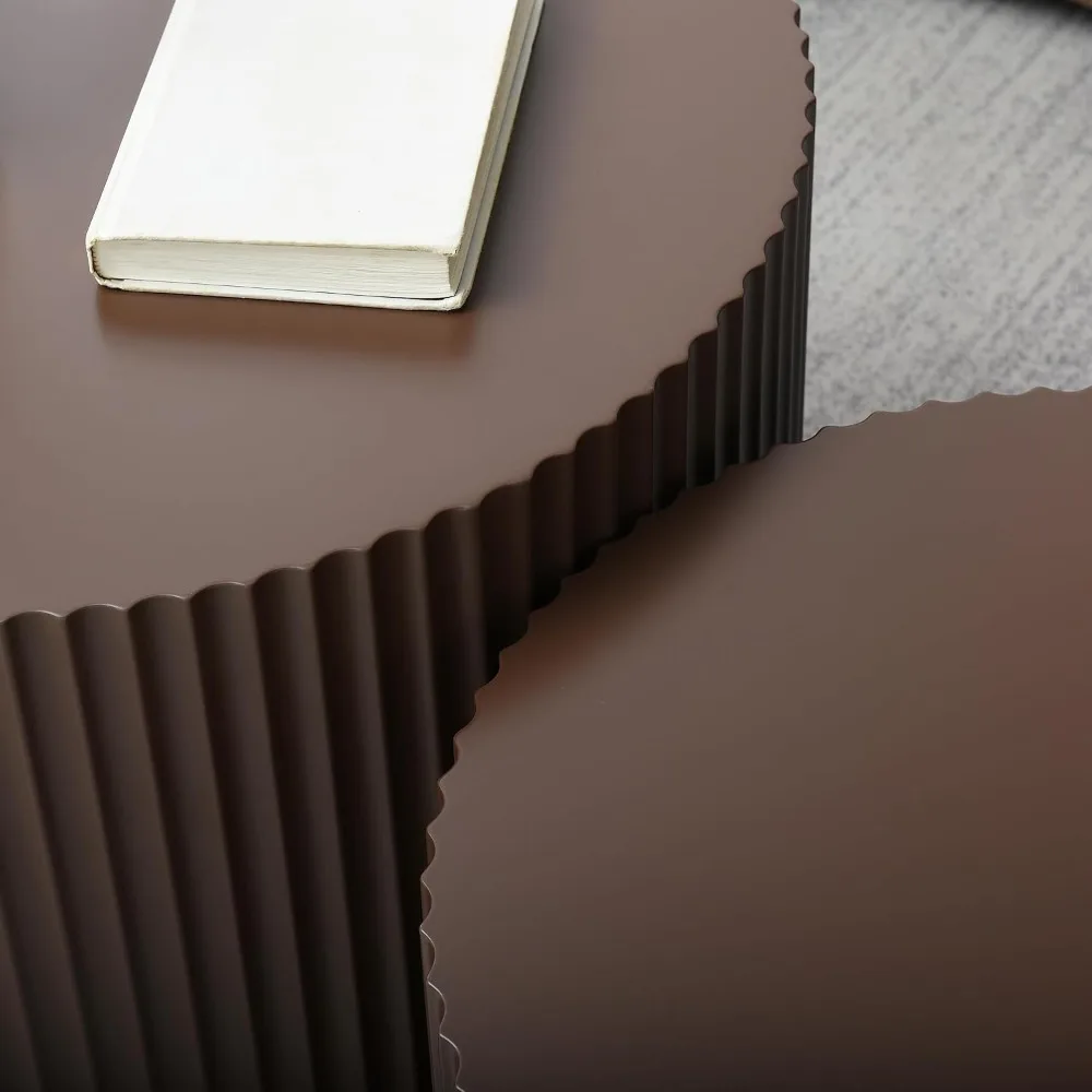 طاولات القهوة المتداخلة المعاصرة، زوج من الطاولات الجانبية الخشبية المستديرة لغرف المعيشة المدمجة - بني #6