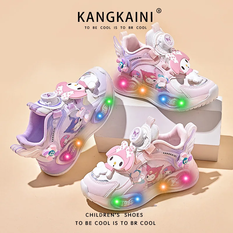 

Популярная модная светящаяся обувь Sanrio Girl My Melody Kawaii, студенческая весенне-осенняя сезонная детская повседневная обувь с героями мультфильмов, новый стиль