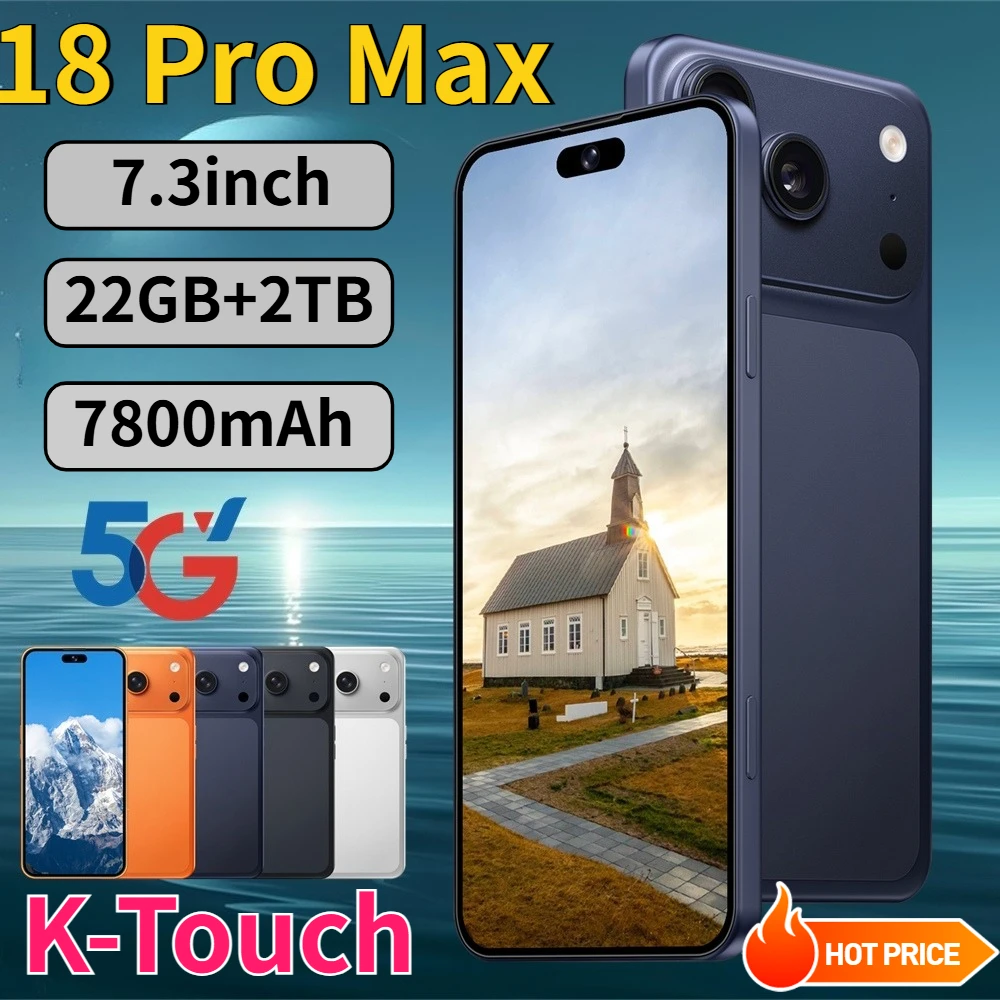 K-Touch 18 Pro Max 22G+2TB Telefono Cellulare 7.3 Pollici 7800mAh Smartphone 5G Dual SIM Android 15 Sbloccato Fotocamera 16MP+48MP Telefoni Cellulari