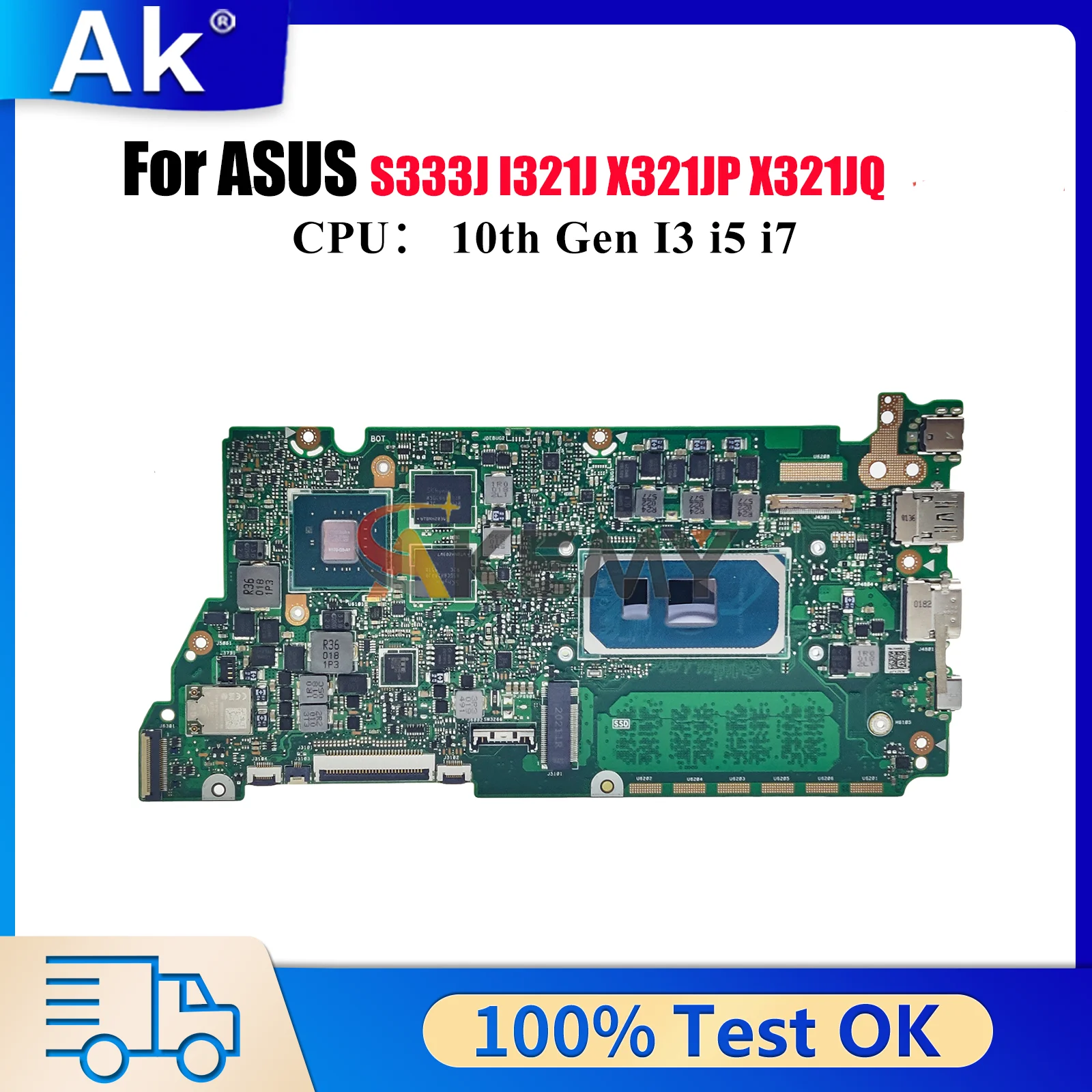 

X321JP Laptop Motherboard For ASUS VivoBook X321JP I321J S333J X321JQ X321J Mainboard With 10th Gen I3 i5 i7 100% tests OK stk