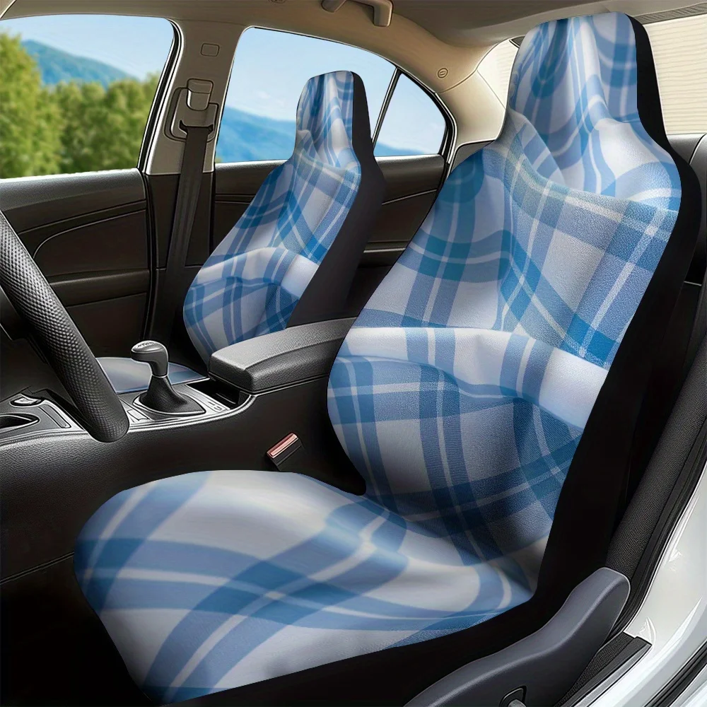 

2pcs, Blue White Checkered Pattern Pattern Car Seat Covers, Compatible With Most Sedan And SUV Front Seats, Stylish Upgrade For