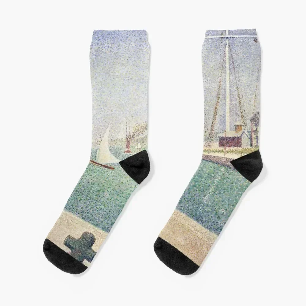 Georges Seurat. Entrance of The Port of Honfleur, 1886. Socks Heating sock happy Socks Women Men's