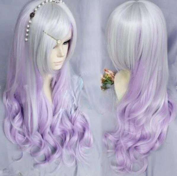 Peruca de cabelo encaracolado longo para mulheres, cor gradiente, cosplay, harajuku