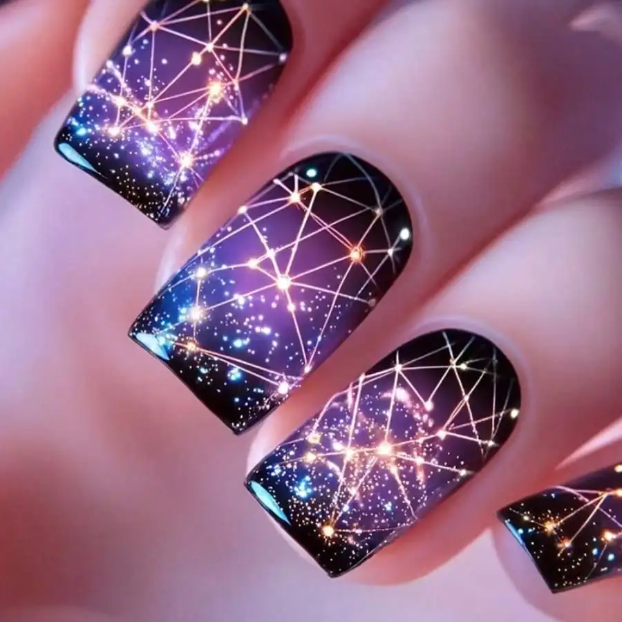 

24Pcs Starry Sky Glitter Press On Nails, Coffin Almond Mixed, Reusable, For Women Daily Party, Free Shipping