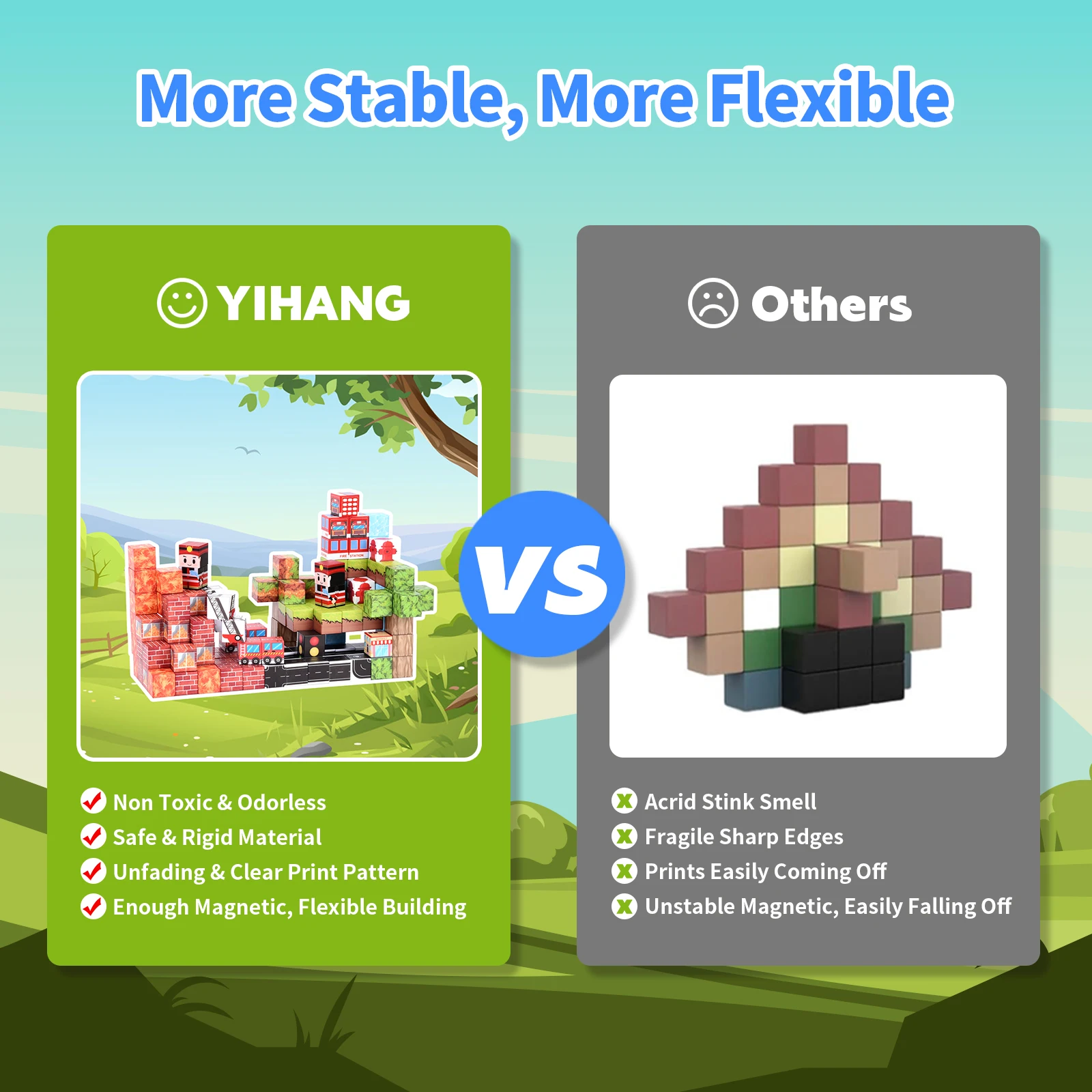 Blocs de construction magnétiques personnalisés 100 pièces 205. Couleurs vibrantes, bâtiment gratuit, améliore les compétences STEM et de jeu. Cadeau de vacances parfait.